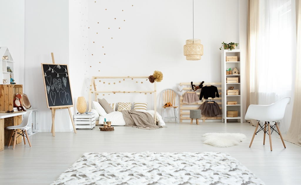 Cozy modern bedroom designed in scandinavian style
